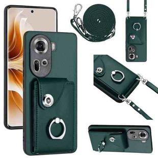 For OPPO Reno11 Global Organ Card Bag Ring Holder Phone Case with Long Lanyard(Green)