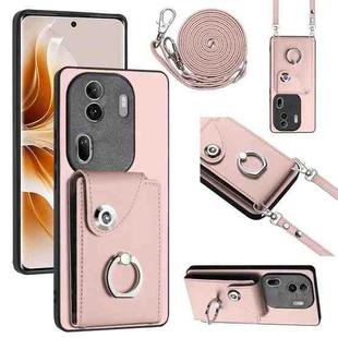 For OPPO Reno11 Pro Global Organ Card Bag Ring Holder Phone Case with Long Lanyard(Pink)