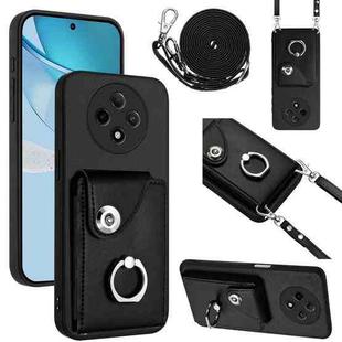 For OPPO A3 Pro 5G Organ Card Bag Ring Holder Phone Case with Long Lanyard(Black)