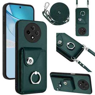 For OPPO A3 Pro 5G Organ Card Bag Ring Holder Phone Case with Long Lanyard(Green)