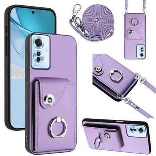 For OPPO Reno11 F Thai Version Organ Card Bag Ring Holder Phone Case with Long Lanyard(Purple)