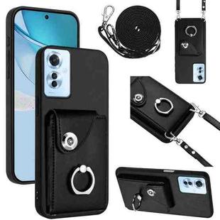 For OPPO F25 Pro 5G India Organ Card Bag Ring Holder Phone Case with Long Lanyard(Black)