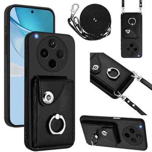 For OPPO Find X8s+ Organ Card Bag Ring Holder Phone Case with Long Lanyard(Black)