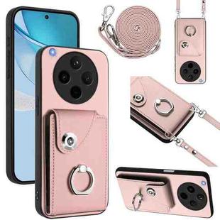 For OPPO Find X8s+ Organ Card Bag Ring Holder Phone Case with Long Lanyard(Pink)