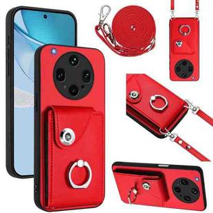For OPPO Find X8 Ultra Organ Card Bag Ring Holder Phone Case with Long Lanyard(Red)
