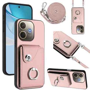 For OPPO A5 Energy / A5 Pro Global Organ Card Bag Ring Holder Phone Case with Long Lanyard(Pink)