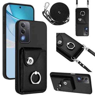 For OPPO A3 Pro Global / A3 Energy Organ Card Bag Ring Holder Phone Case with Long Lanyard(Black)