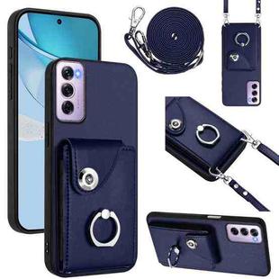 For OPPO Reno12 Pro Global Organ Card Bag Ring Holder Phone Case with Long Lanyard(Blue)