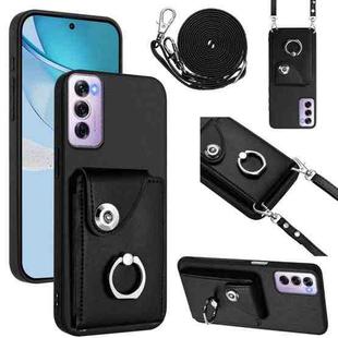 For OPPO Reno12 Pro Global Organ Card Bag Ring Holder Phone Case with Long Lanyard(Black)