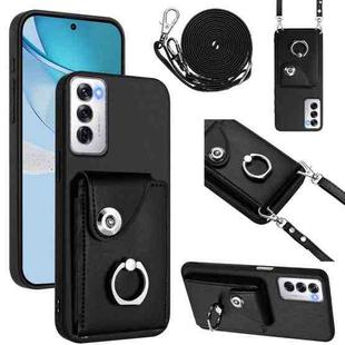 For OPPO Reno12 Global Organ Card Bag Ring Holder Phone Case with Long Lanyard(Black)