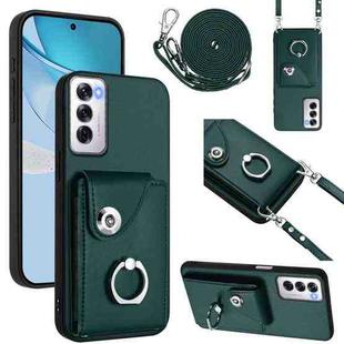 For OPPO Reno12 Global Organ Card Bag Ring Holder Phone Case with Long Lanyard(Green)