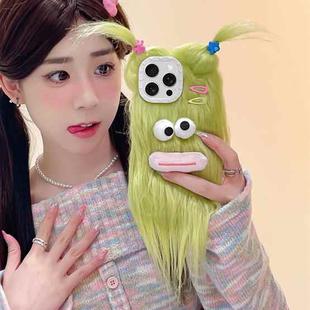 For iPhone 15 Pro Max Plush Funny Monster TPU Phone Case(Green)