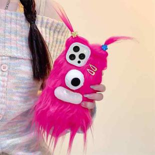 For iPhone 15 Pro Max Plush Funny Monster TPU Phone Case(Rose Red)