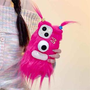 For iPhone 14 Plush Funny Monster TPU Phone Case(Rose Red)