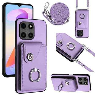 For Honor X6a Organ Card Bag Ring Holder Phone Case with Long Lanyard(Purple)