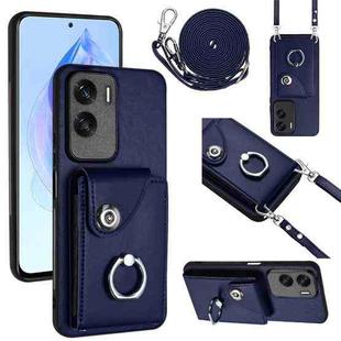 For Honor X50i / 90 Lite Organ Card Bag Ring Holder Phone Case with Long Lanyard(Blue)