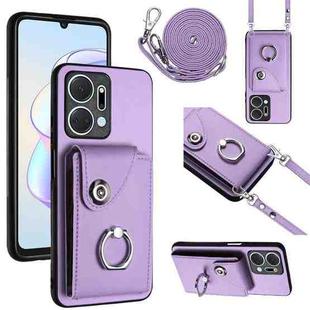 For Honor X7a / Play7T Organ Card Bag Ring Holder Phone Case with Long Lanyard(Purple)
