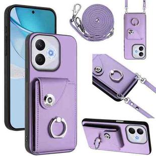 For Honor 400 Lite Global / X70i Organ Card Bag Ring Holder Phone Case with Long Lanyard(Purple)