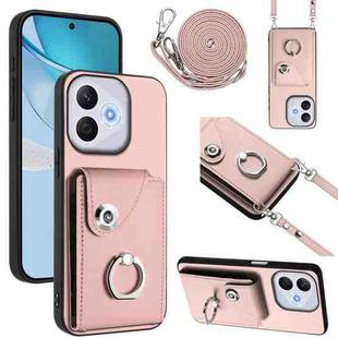 For Honor 400 Lite Global / X70i Organ Card Bag Ring Holder Phone Case with Long Lanyard(Pink)
