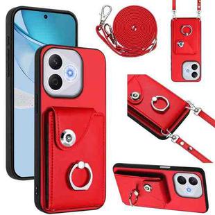 For Honor 400 Lite Global / X70i Organ Card Bag Ring Holder Phone Case with Long Lanyard(Red)