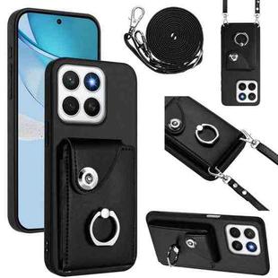 For Honor X8c 4G Organ Card Bag Ring Holder Phone Case with Long Lanyard(Black)