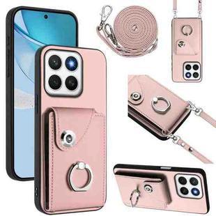 For Honor X8c 4G Organ Card Bag Ring Holder Phone Case with Long Lanyard(Pink)