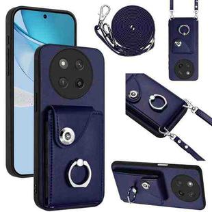 For Honor X60 Pro / X9c Organ Card Bag Ring Holder Phone Case with Long Lanyard(Blue)