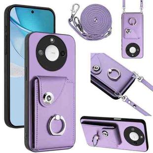 For Honor X60 / X9c Smart Organ Card Bag Ring Holder Phone Case with Long Lanyard(Purple)