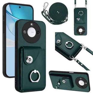 For Honor X60 / X9c Smart Organ Card Bag Ring Holder Phone Case with Long Lanyard(Green)