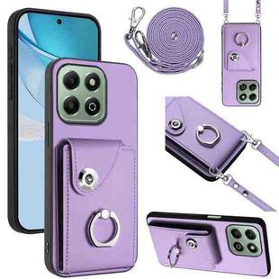 For Honor X6b 4G Organ Card Bag Ring Holder Phone Case with Long Lanyard(Purple)