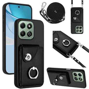 For Honor X6b 4G Organ Card Bag Ring Holder Phone Case with Long Lanyard(Black)