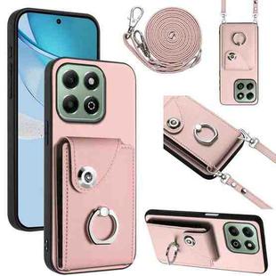 For Honor X6b 4G Organ Card Bag Ring Holder Phone Case with Long Lanyard(Pink)