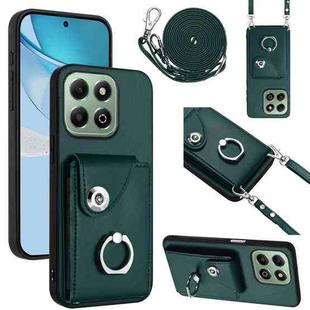 For Honor X6b 4G Organ Card Bag Ring Holder Phone Case with Long Lanyard(Green)