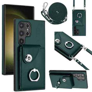 For Samsung Galaxy S24 Ultra 5G Organ Card Bag Ring Holder Phone Case with Long Lanyard(Green)