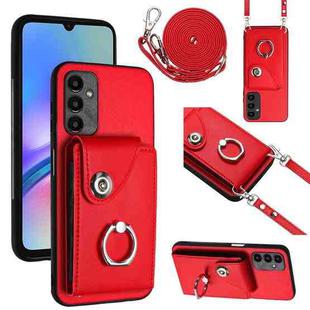 For Samsung Galaxy A05s 4G Organ Card Bag Ring Holder Phone Case with Long Lanyard(Red)