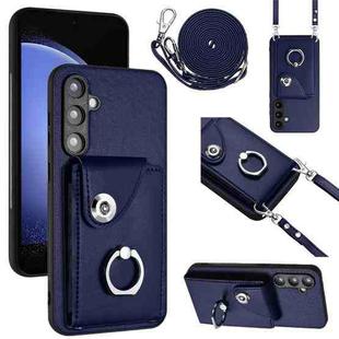 For Samsung Galaxy S23 FE 5G Organ Card Bag Ring Holder Phone Case with Long Lanyard(Blue)