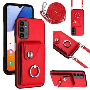 For Samsung Galaxy A24 4G Organ Card Bag Ring Holder Phone Case with Long Lanyard(Red)