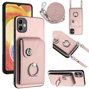 For Samsung Galaxy A04e/M04/F04 4G Organ Card Bag Ring Holder Phone Case with Long Lanyard(Pink)