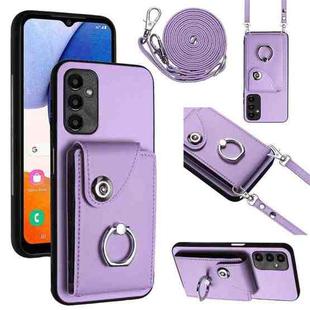 For Samsung Galaxy A34 5G Organ Card Bag Ring Holder Phone Case with Long Lanyard(Purple)