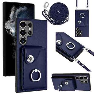 For Samsung Galaxy S23 Ultra 5G Organ Card Bag Ring Holder Phone Case with Long Lanyard(Blue)