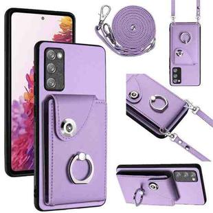 For Samsung Galaxy S20 FE Organ Card Bag Ring Holder Phone Case with Long Lanyard(Purple)