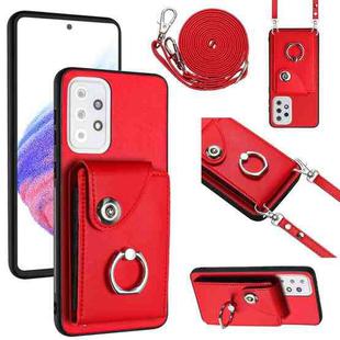 For Samsung Galaxy A33 5G Organ Card Bag Ring Holder Phone Case with Long Lanyard(Red)