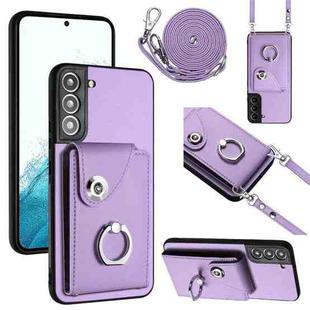 For Samsung Galaxy S22+ 5G Organ Card Bag Ring Holder Phone Case with Long Lanyard(Purple)