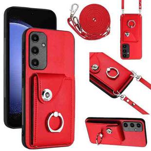 For Samsung Galaxy A55 Organ Card Bag Ring Holder Phone Case with Long Lanyard(Red)