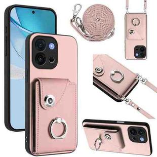 For OnePlus 13T Organ Card Bag Ring Holder Phone Case with Long Lanyard(Pink)