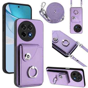 For OnePlus Ace 5 / 5 Pro / 13R Organ Card Bag Ring Holder Phone Case with Long Lanyard(Purple)