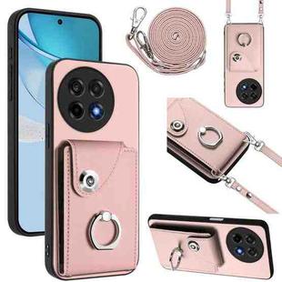 For OnePlus Ace 5 / 5 Pro / 13R Organ Card Bag Ring Holder Phone Case with Long Lanyard(Pink)