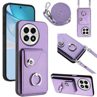 For OnePlus 13 5G Organ Card Bag Ring Holder Phone Case with Long Lanyard(Purple)