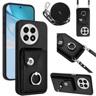 For OnePlus 13 5G Organ Card Bag Ring Holder Phone Case with Long Lanyard(Black)