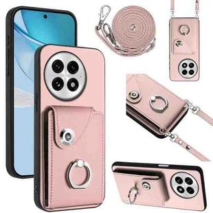For OnePlus 13 5G Organ Card Bag Ring Holder Phone Case with Long Lanyard(Pink)